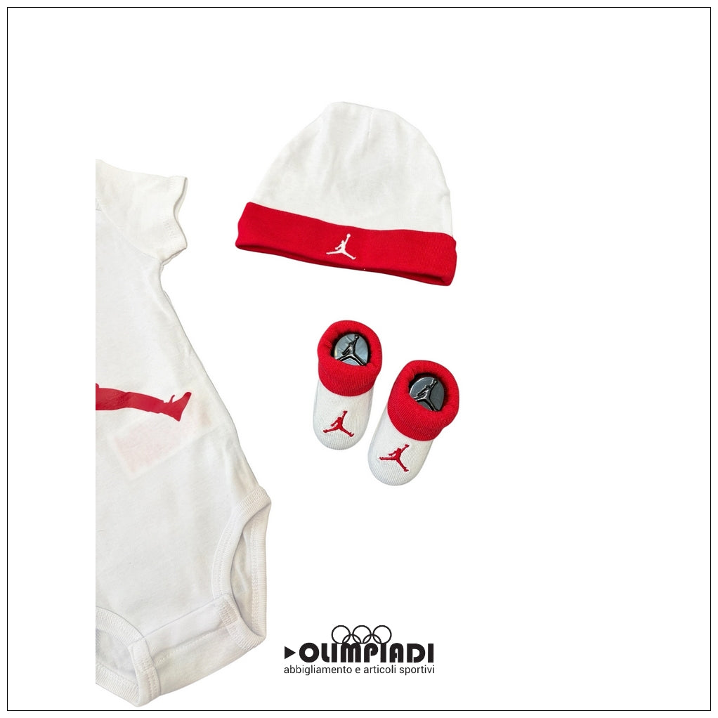 Set Neonato Jordan Jumpman 3 Pezzi Body Cappello Scarpine Bianco/Rosso - LJ0041-RW3