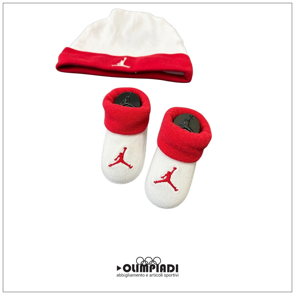 Set Neonato Jordan Jumpman 3 Pezzi Body Cappello Scarpine Bianco/Rosso - LJ0041-RW3