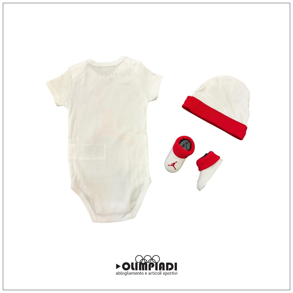 Set Neonato Jordan Jumpman 3 Pezzi Body Cappello Scarpine Bianco/Rosso - LJ0041-RW3