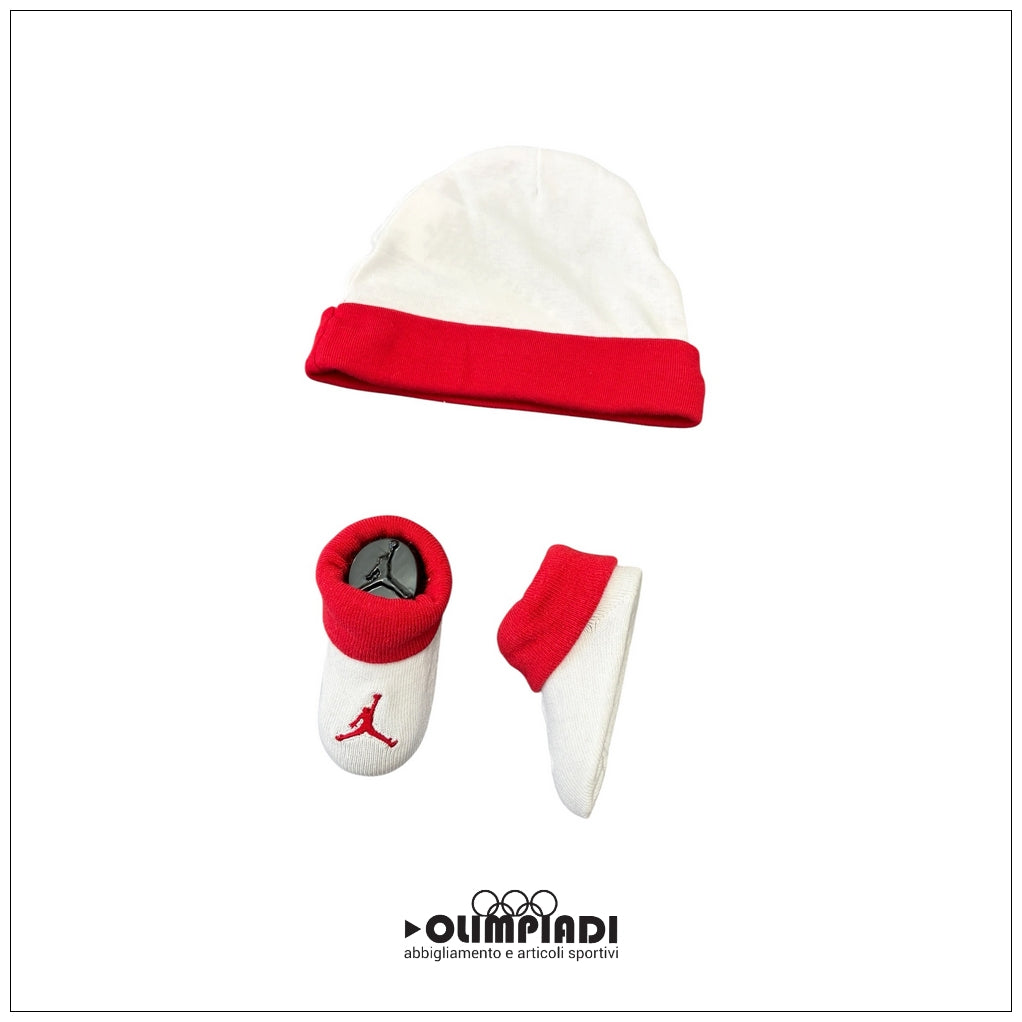 Set Neonato Jordan Jumpman 3 Pezzi Body Cappello Scarpine Bianco/Rosso - LJ0041-RW3