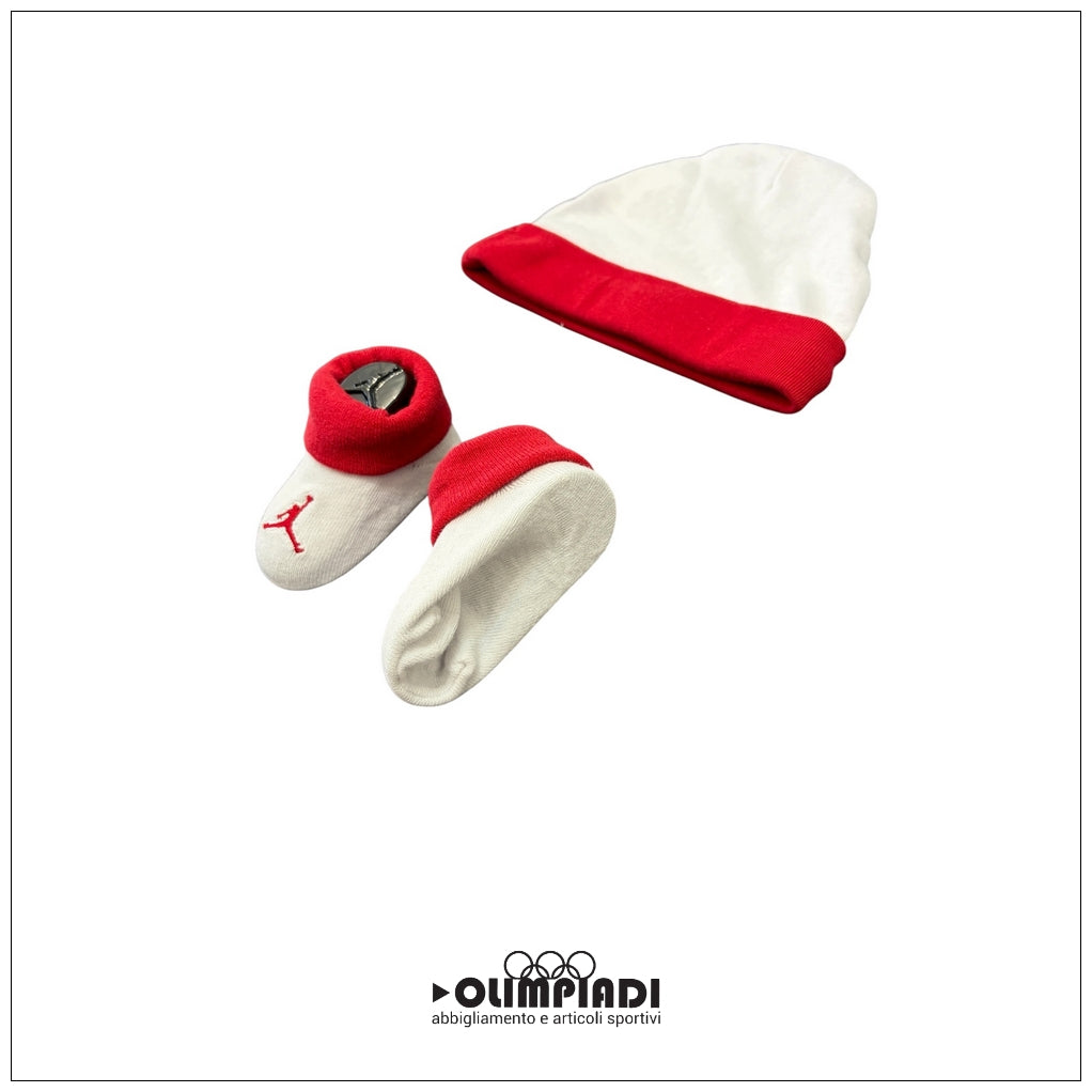 Set Neonato Jordan Jumpman 3 Pezzi Body Cappello Scarpine Bianco/Rosso - LJ0041-RW3
