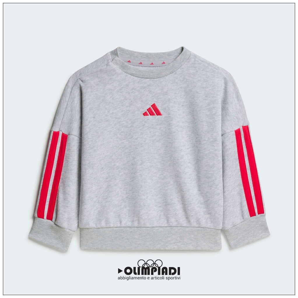 Tuta Neonata Adidas 3-Stripes French Terry Grigio/Rosa - KQ8672