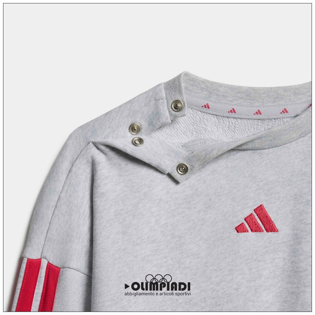 Tuta Neonata Adidas 3-Stripes French Terry Grigio/Rosa - KQ8672