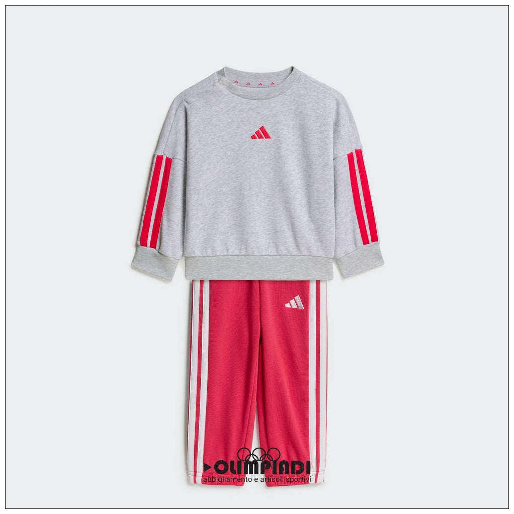 Tuta Neonata Adidas 3-Stripes French Terry Grigio/Rosa - KQ8672