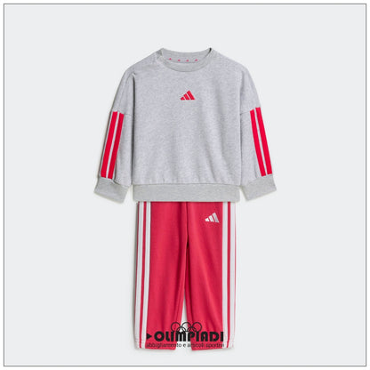 Tuta Neonata Adidas 3-Stripes French Terry Grigio/Rosa - KQ8672
