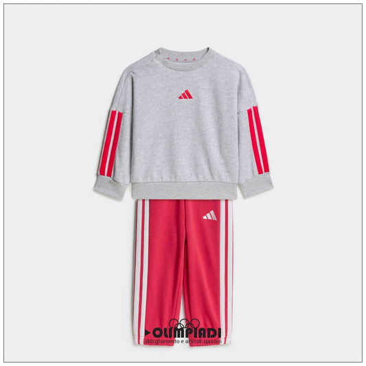 Tuta Neonata Adidas 3-Stripes French Terry Grigio/Rosa - KQ8672