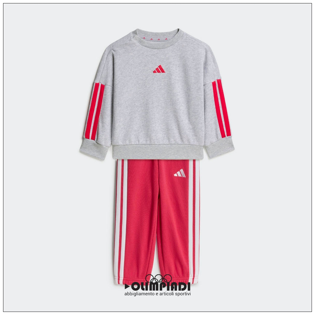 Tuta Neonata Adidas 3-Stripes French Terry Grigio/Rosa - KQ8672