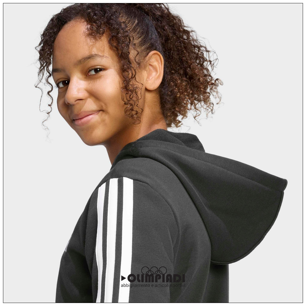 Felpa Ragazza Adidas 3-Stripes Full-Zip Nera - KC8735