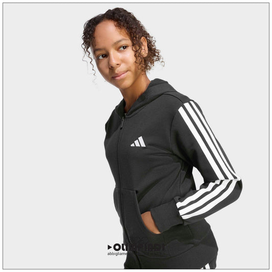 Felpa Ragazza Adidas 3-Stripes Full-Zip Nera - KC8735