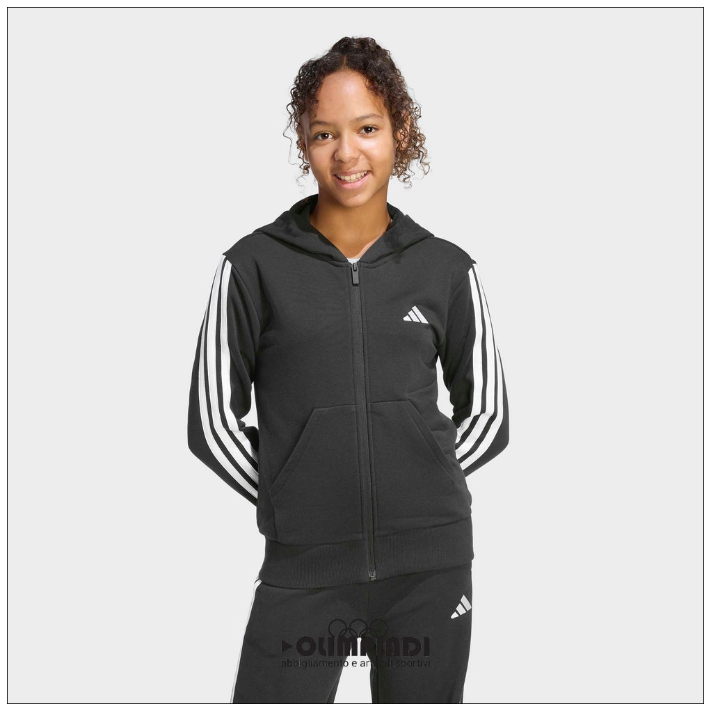 Felpa Ragazza Adidas 3-Stripes Full-Zip Nera - KC8735