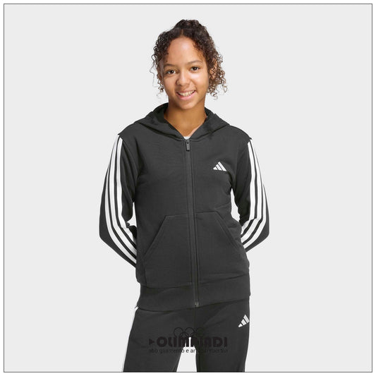 Felpa Ragazza Adidas 3-Stripes Full-Zip Nera - KC8735