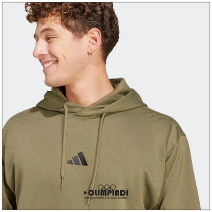 Felpa Uomo Adidas Feelcozy Hoodie Verde Oliva - JE3799