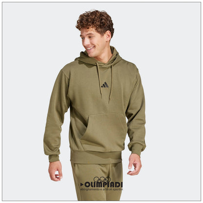 Felpa Uomo Adidas Feelcozy Hoodie Verde Oliva - JE3799