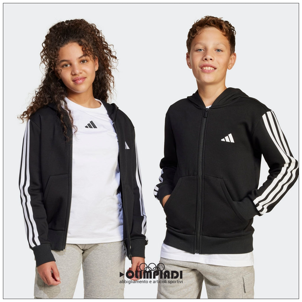 Felpa Junior Adidas 3-Stripes Full-Zip Nera - JD6494