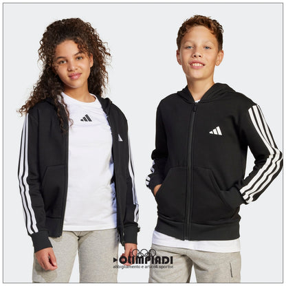 Felpa Junior Adidas 3-Stripes Full-Zip Nera - JD6494