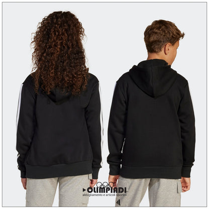 Felpa Junior Adidas 3-Stripes Full-Zip Nera - JD6494