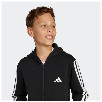 Felpa Junior Adidas 3-Stripes Full-Zip Nera - JD6494