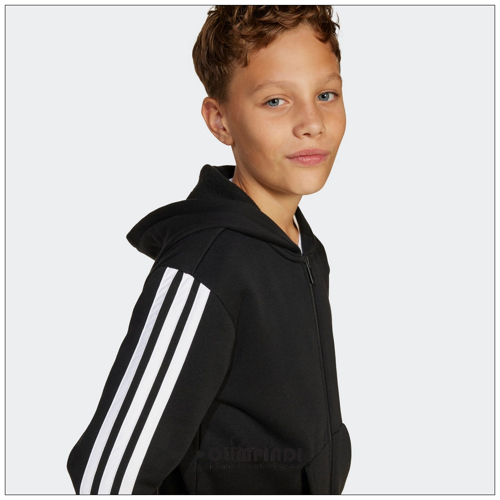 Felpa Junior Adidas 3-Stripes Full-Zip Nera - JD6494