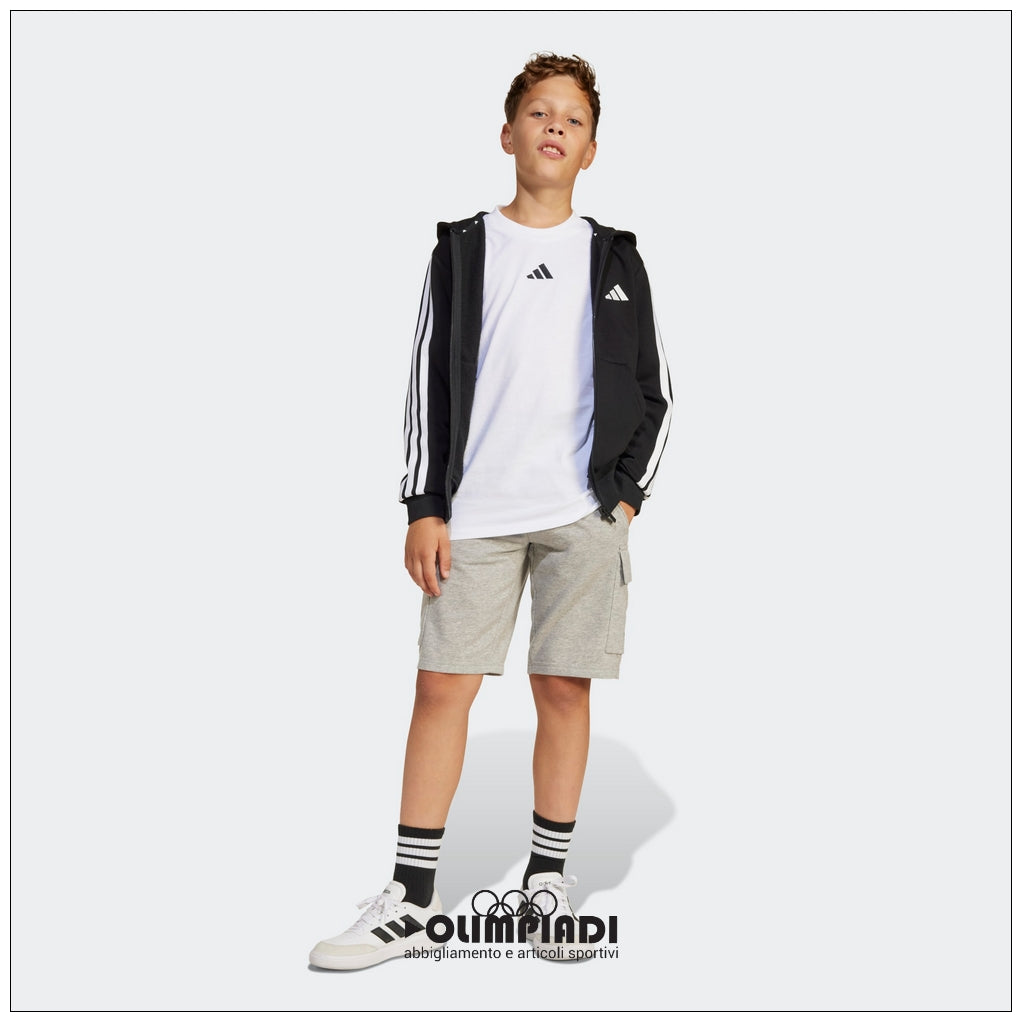 Felpa Junior Adidas 3-Stripes Full-Zip Nera - JD6494
