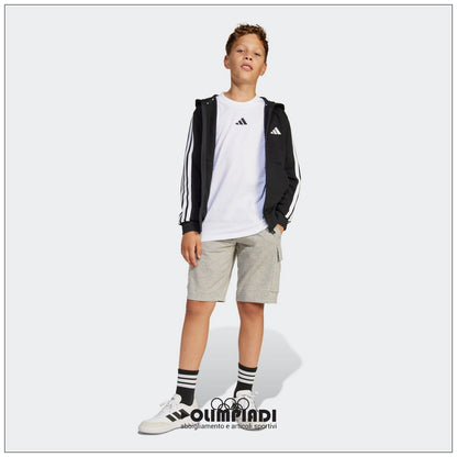 Felpa Junior Adidas 3-Stripes Full-Zip Nera - JD6494