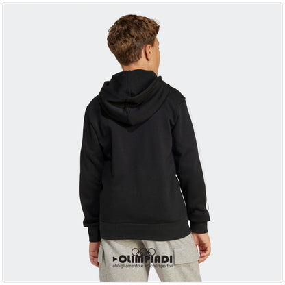 Felpa Junior Adidas 3-Stripes Full-Zip Nera - JD6494