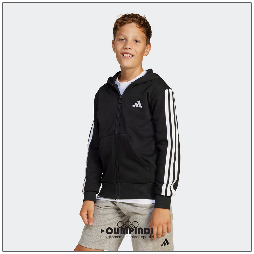 Felpa Junior Adidas 3-Stripes Full-Zip Nera - JD6494