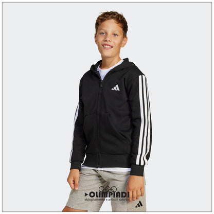 Felpa Junior Adidas 3-Stripes Full-Zip Nera - JD6494
