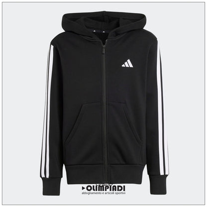 Felpa Junior Adidas 3-Stripes Full-Zip Nera - JD6494