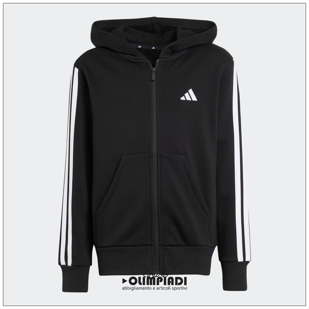 Felpa Junior Adidas 3-Stripes Full-Zip Nera - JD6494