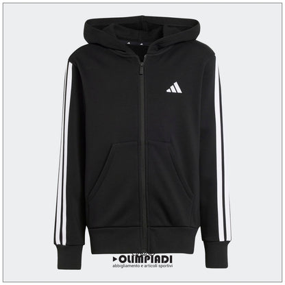 Felpa Junior Adidas 3-Stripes Full-Zip Nera - JD6494