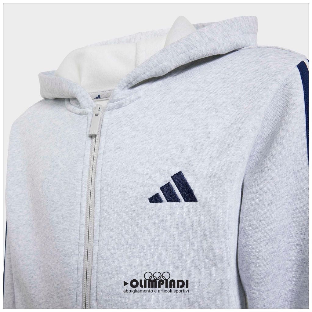 Felpa Junior Adidas 3-Stripes Full-Zip Grigia e Blu - KQ9050