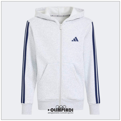Felpa Junior Adidas 3-Stripes Full-Zip Grigia e Blu - KQ9050