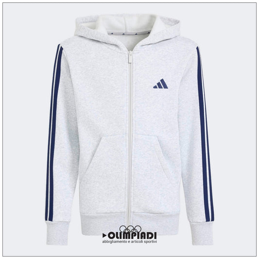 Felpa Junior Adidas 3-Stripes Full-Zip Grigia e Blu - KQ9050