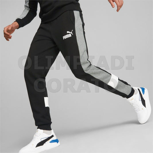 PANTALONE PUMA COLORBLOCK FELPA NERO GRIGIO