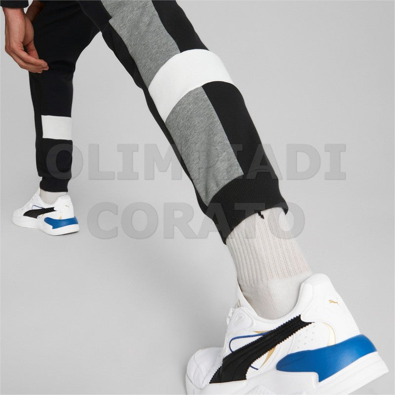 PANTALONE PUMA COLORBLOCK FELPA NERO GRIGIO