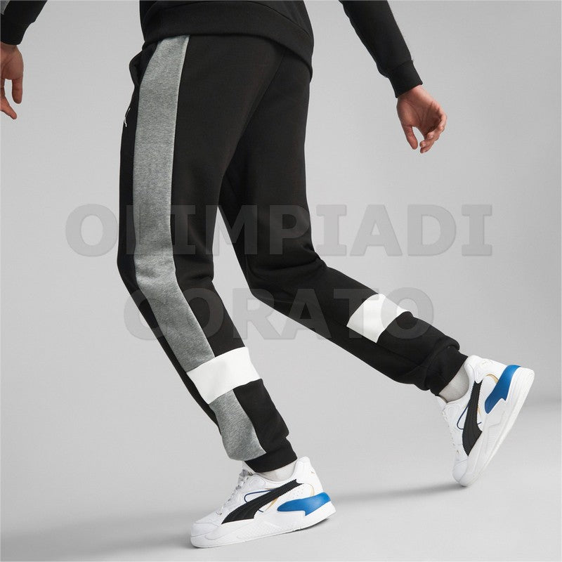PANTALONE PUMA COLORBLOCK FELPA NERO GRIGIO