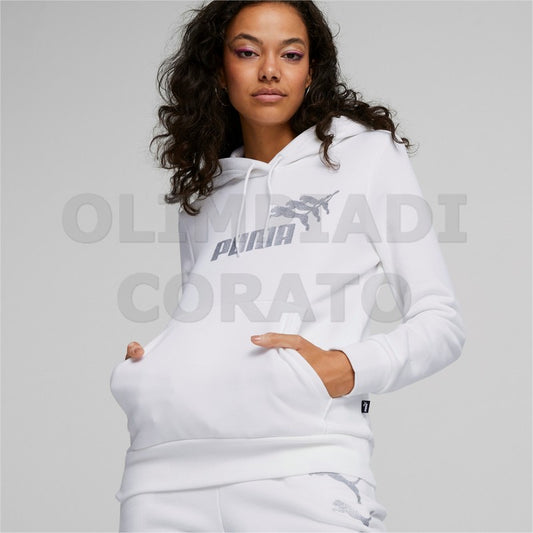FELPA CAPPUCCIO ESS METALLICS SPARKLE PUMA DONNA BIANCA