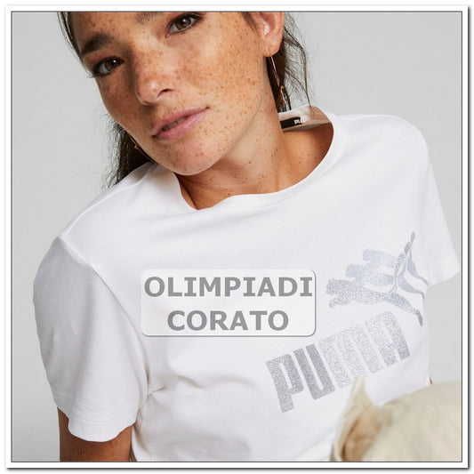 T SHIRT PUMA ESS+ METALLICS SPARKLE BIANCO COTONE